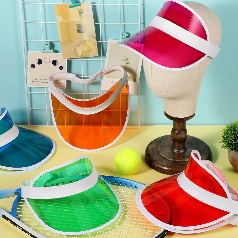 14 Pack Unisex Sun Visors Plastic Clear Cap Candy Color Transparent Tourist Viso - Picture 5 of 6